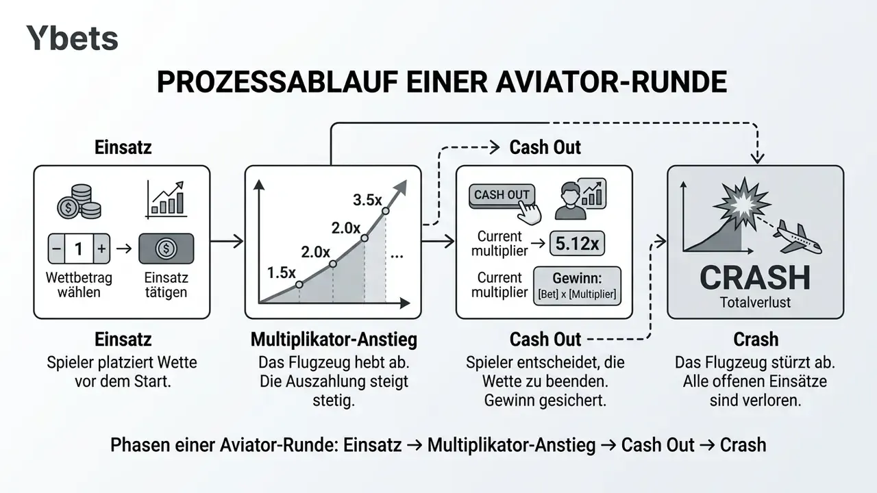 aviator spiel Ablauf von Einsatz bis Crash